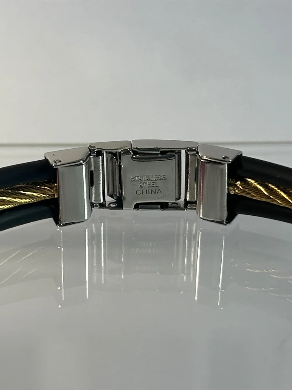 NWT Black Nylon Gold Plated Stainless Steel Twisted Cord Bracelet